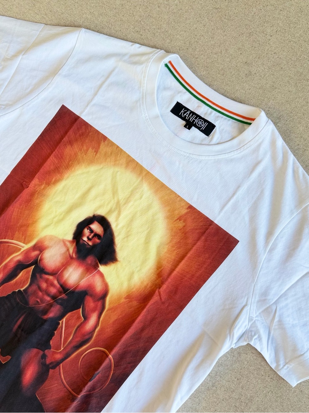 White Tee with Woven Wheel Logo Patch